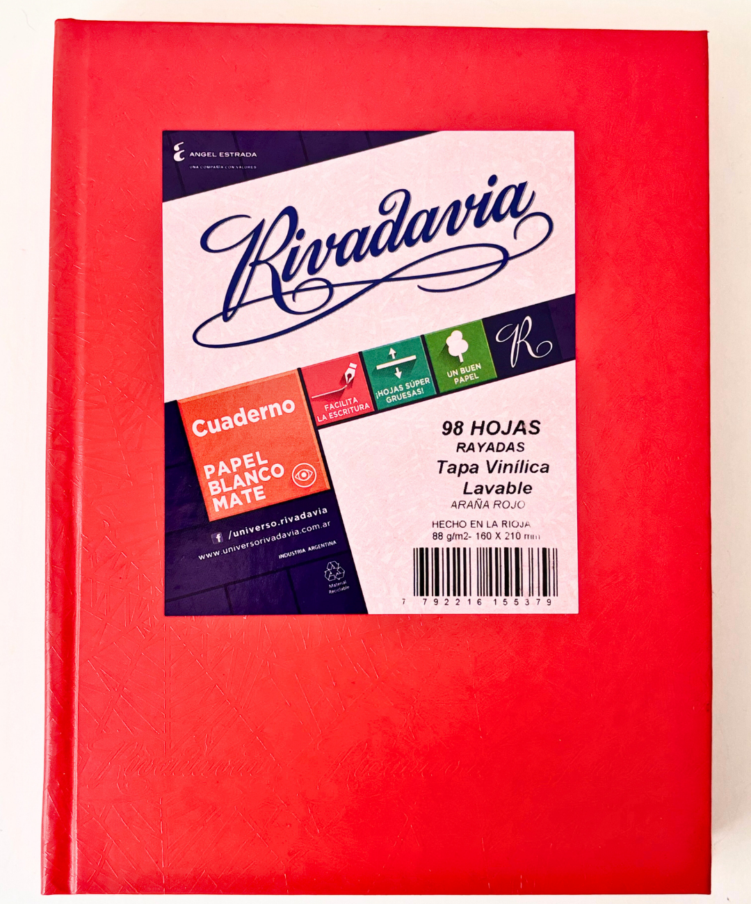 Cuaderno Rivadavia Tapa Carton Arana rojo 98 hojas rayadas