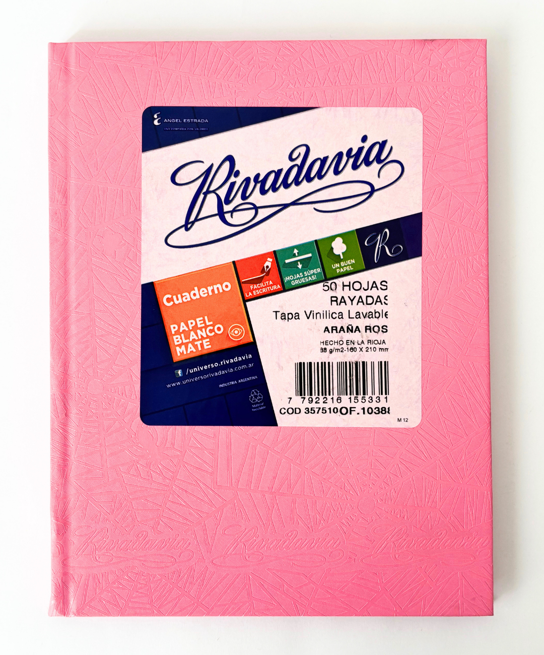 Cuaderno Rivadavia tapa dura rosa arana 50 hojas rayadas