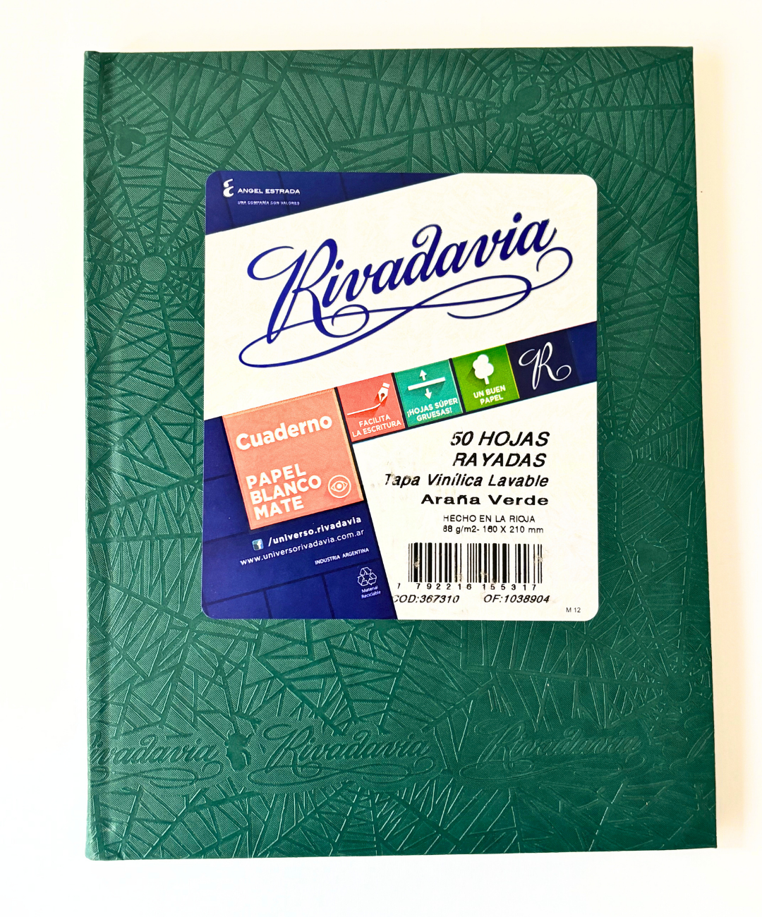 Cuaderno Rivadavia tapa dura verde oscuro arana 50 hojas rayadas