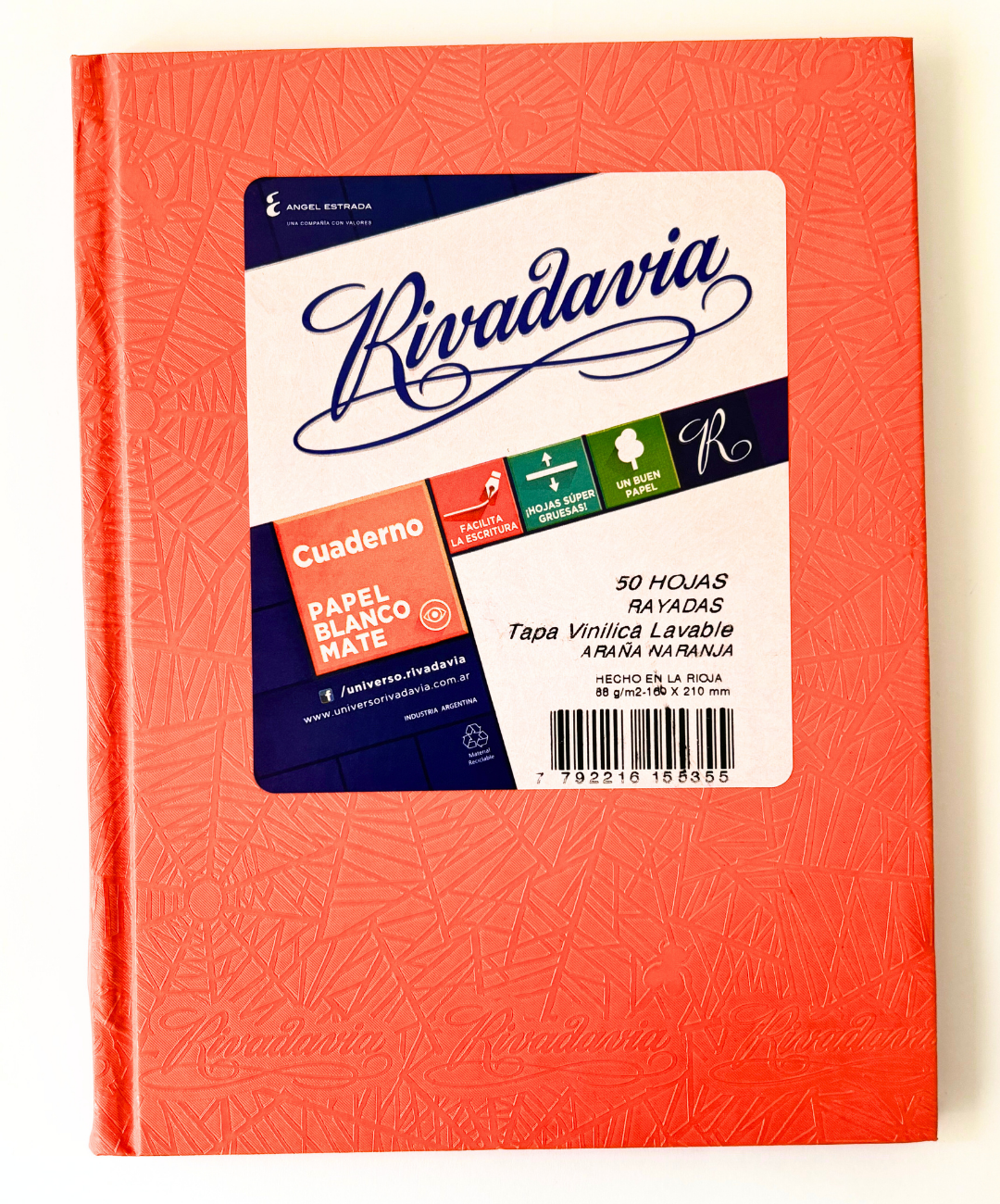 Cuaderno Rivadavia tapa dura naranja arana 50 hojas rayadas