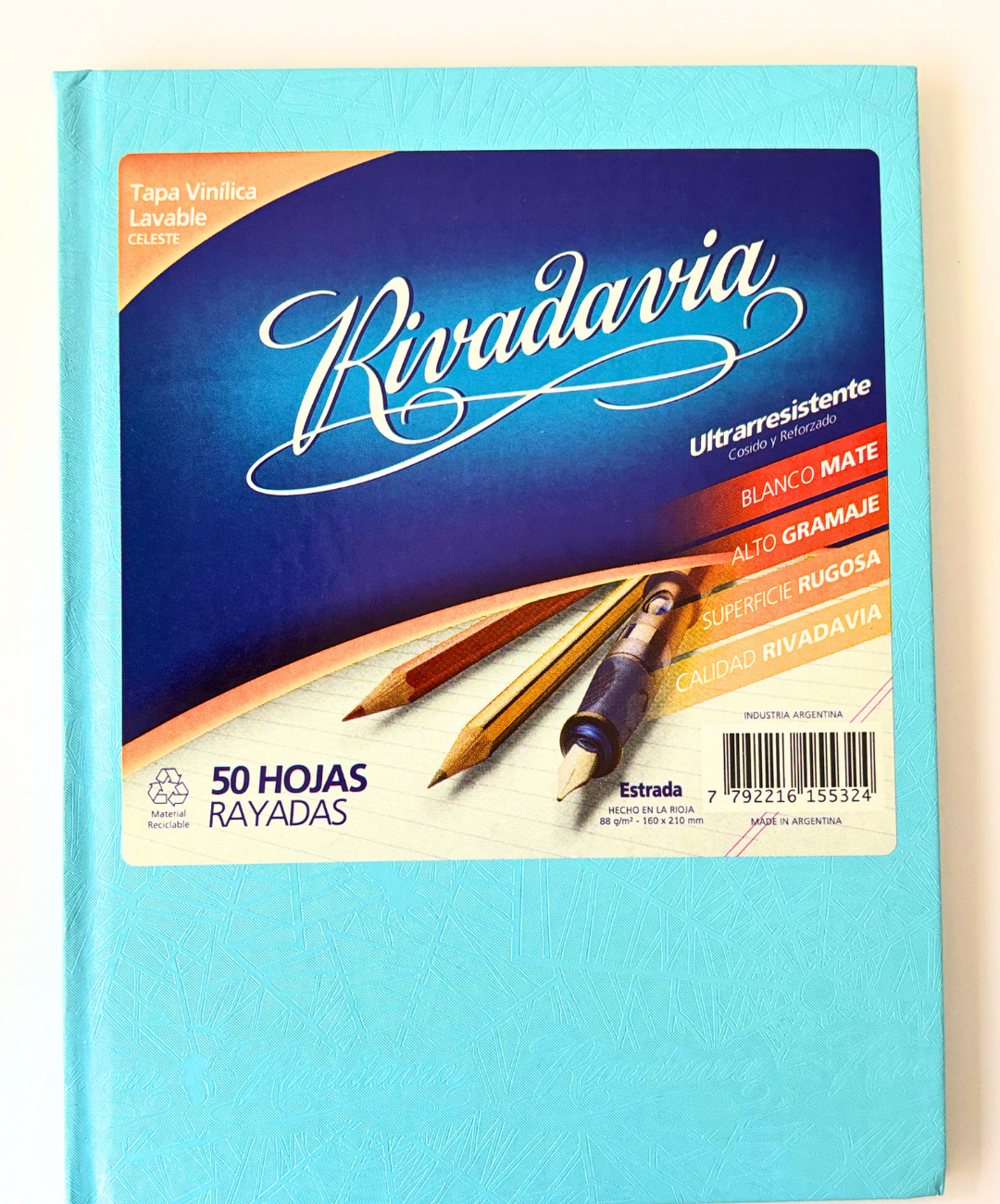 Cuaderno Rivadavia tapa dura celeste arana 50 hojas rayadas