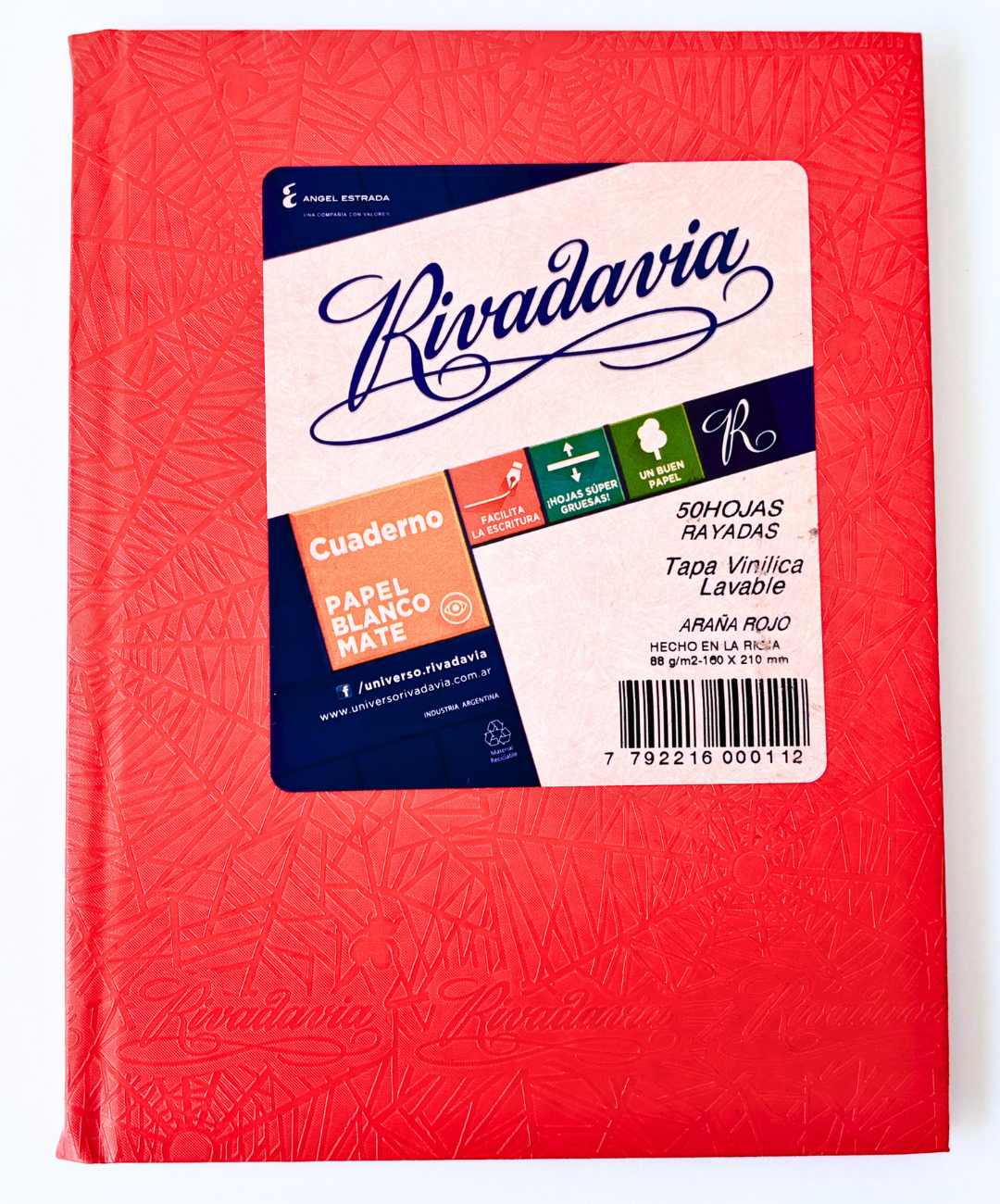 Cuaderno Rivadavia tapa dura rojo arana 50 hojas rayadas