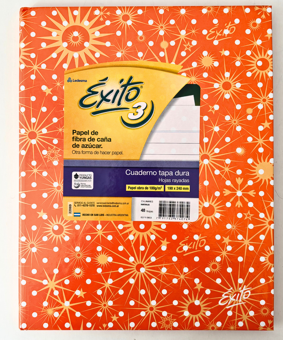 Cuaderno Exito lunares tapa dura 48 hojas rayadas naranja