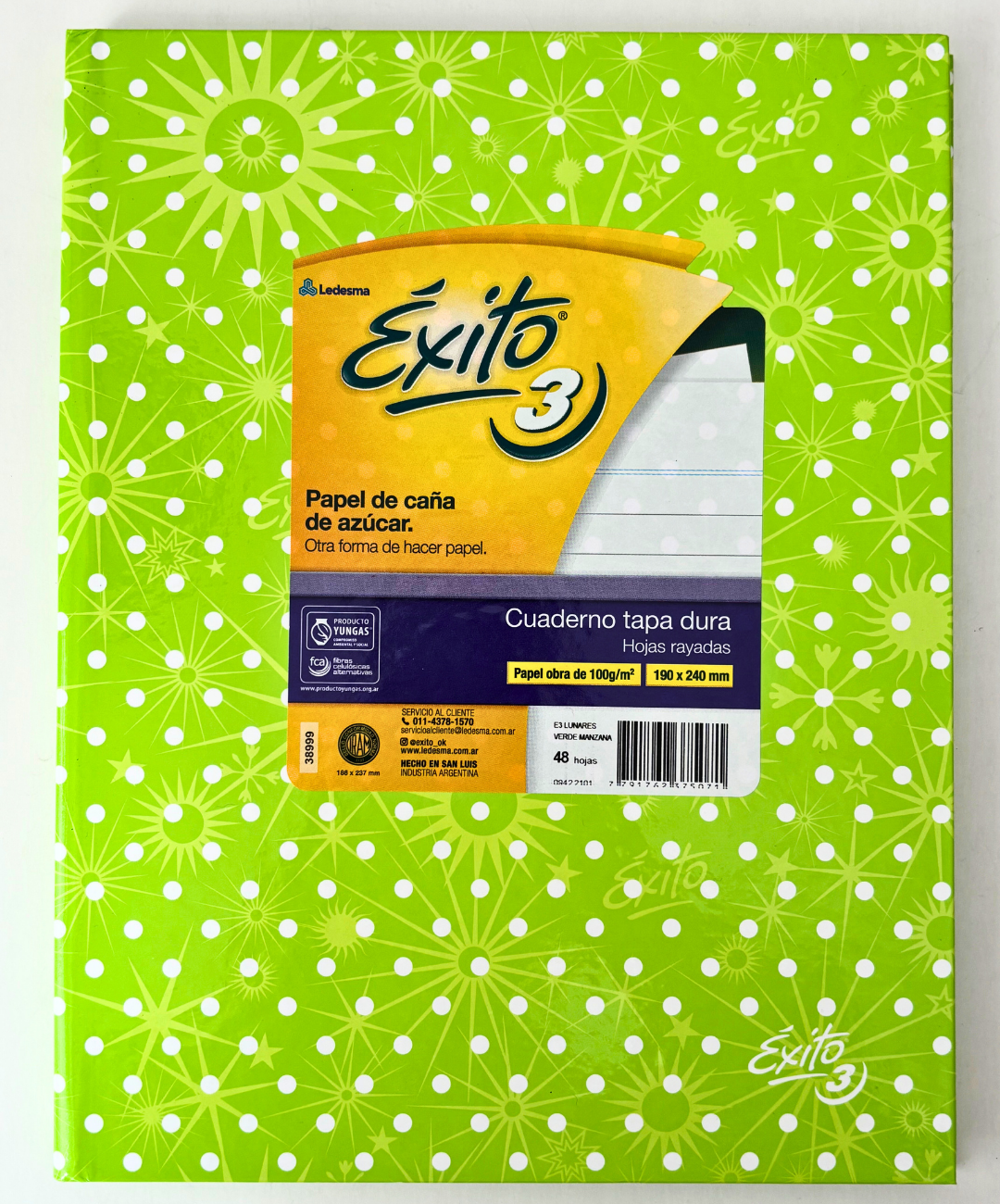 Cuaderno Exito lunares tapa dura 48 hojas rayadas verde manzana