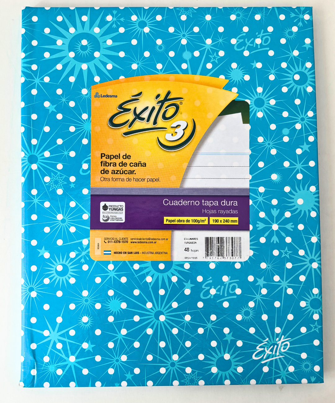 Cuaderno Exito lunares tapa dura 48 hojas rayadas celeste