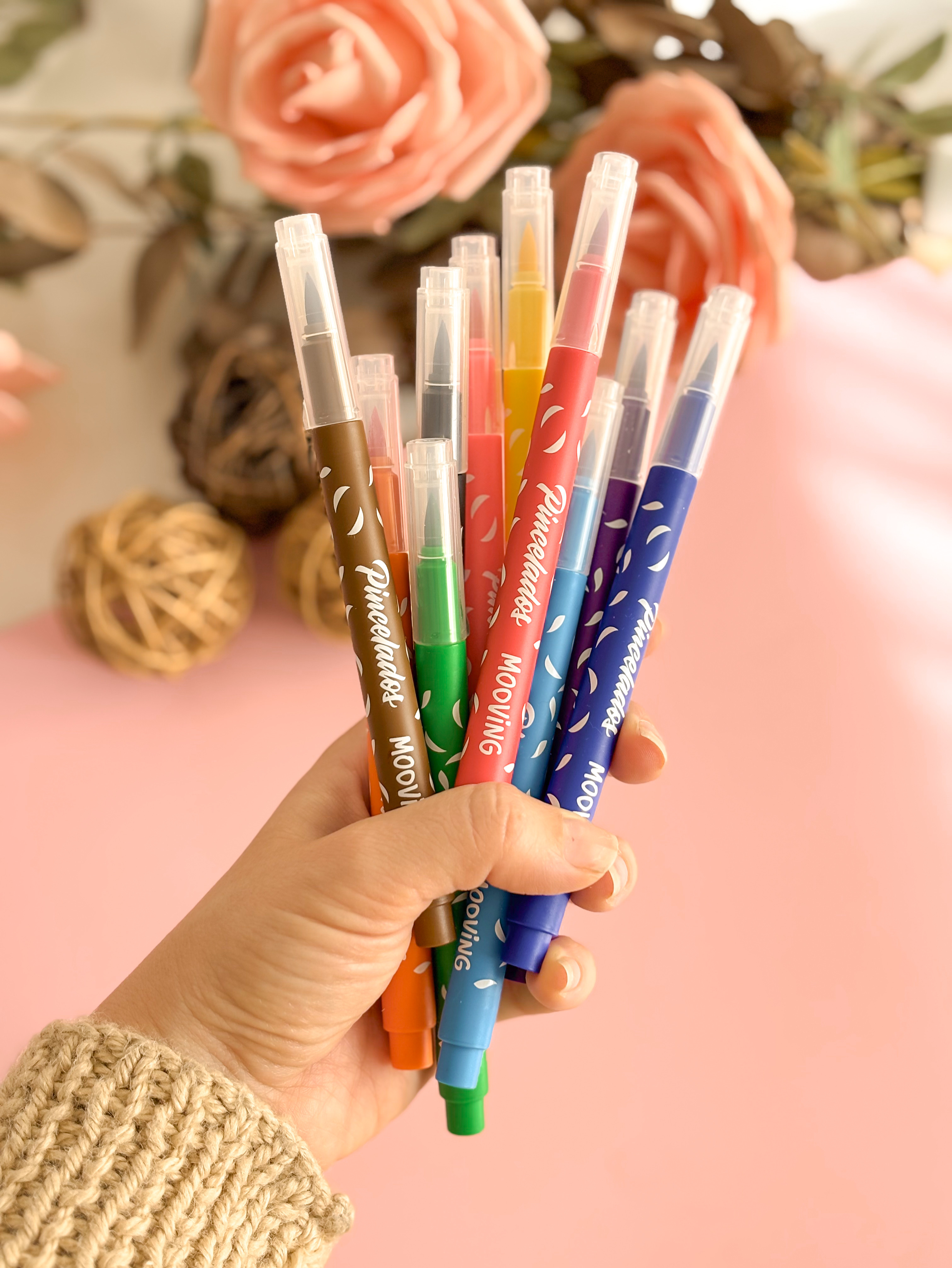 Marcadores Mooving Punta Pincel x 10 Colores