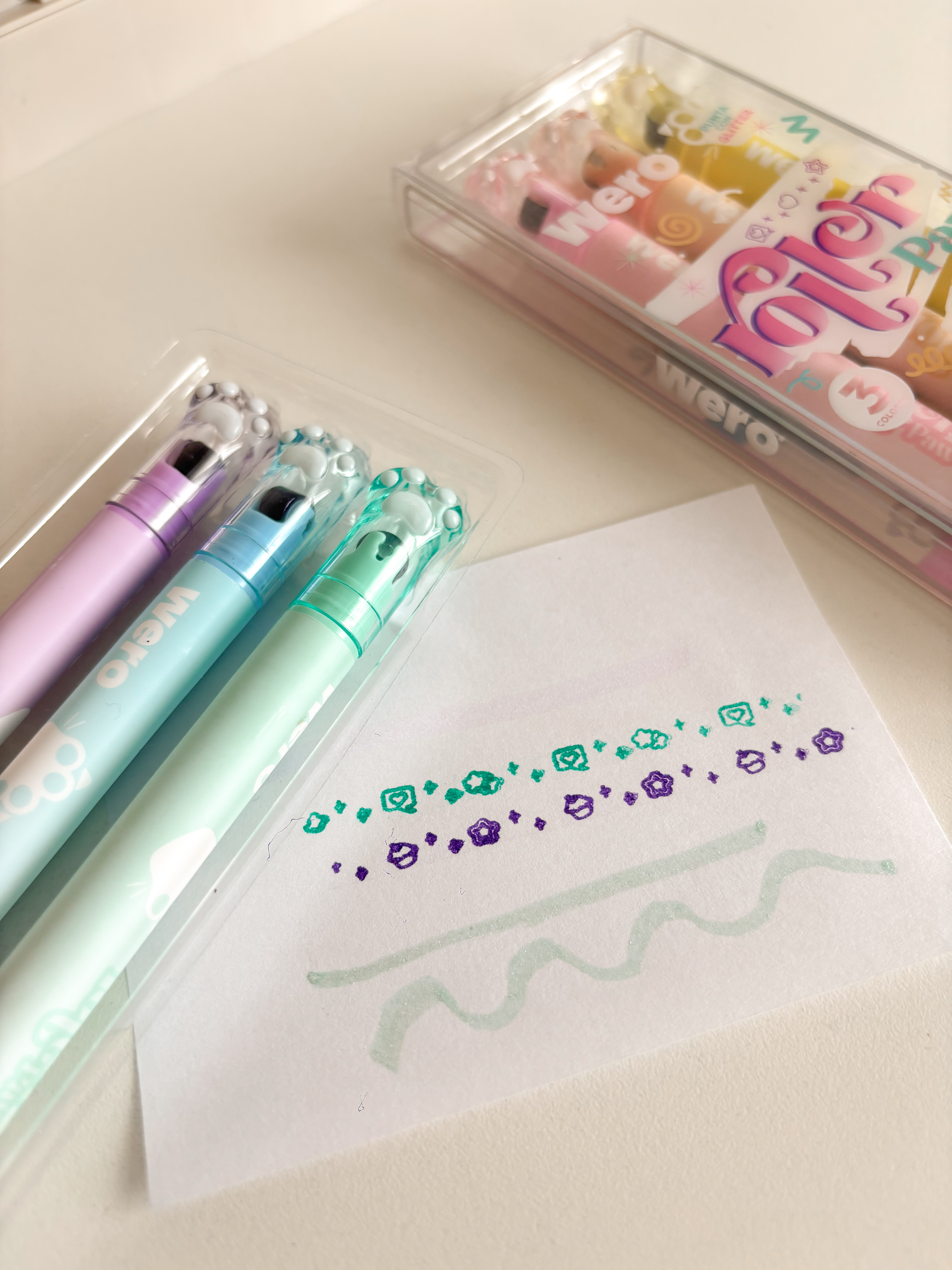 Resaltador Wero Doble Punta Glitter + Sello x 3 Unidades
